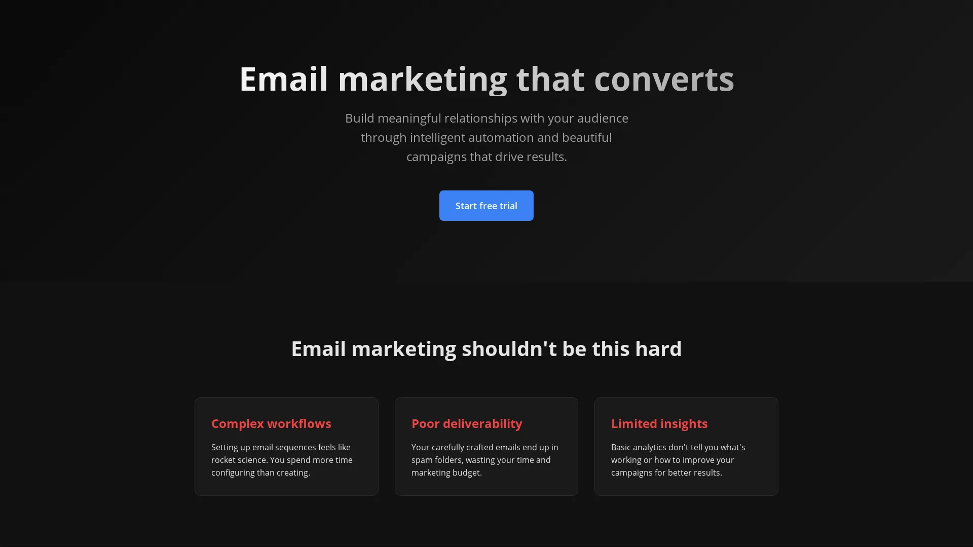 Email marketing landing page